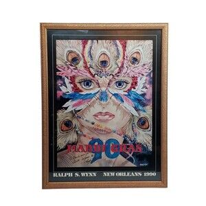 Vtg 1990 New Orleans Mardi Gras Peacock Art Poster Signed Original Robert S Wynn